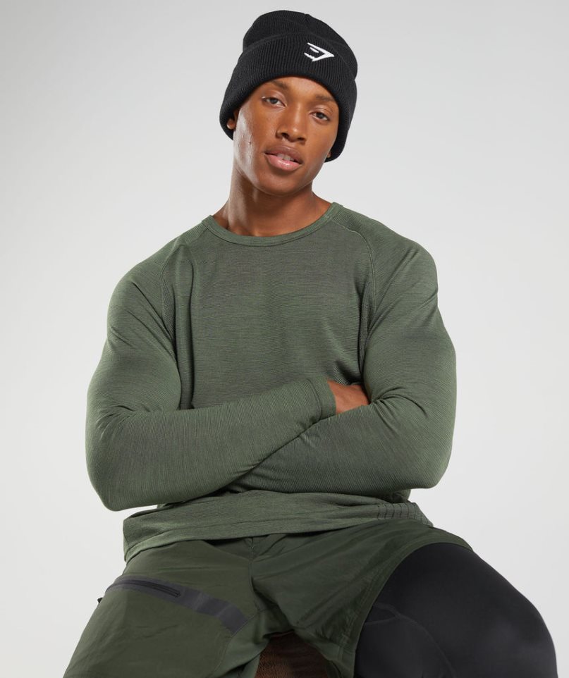 Koszulki Gymshark Retake Seamless Long Sleeve Męskie Oliwkowe | PL 143HCK